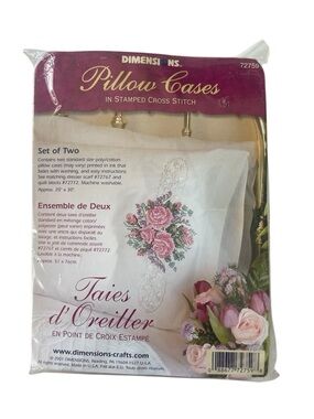 Dimensions Roses & Ivy 2 Pillow Cases Cross Stitch 72759 Pink Lilac Cottage NEW